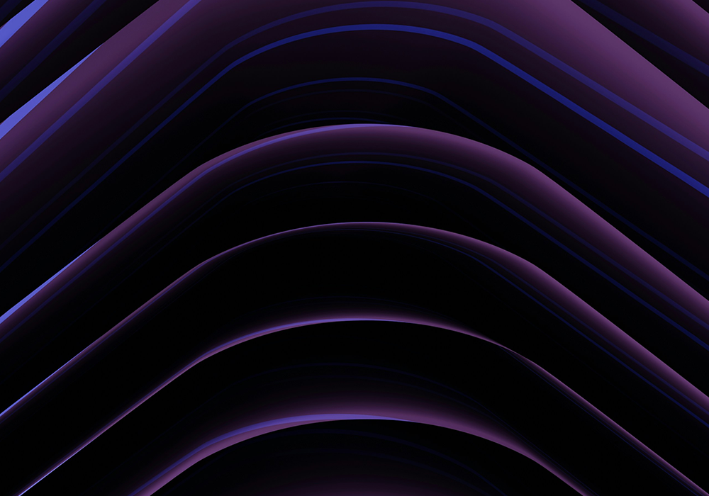 Abstrakte Darstellung geschwungener, übereinanderliegender Linien in dunklen Violett- und Schwarztönen. Die Linien bilden sanfte Bögen mit weichen Übergängen.