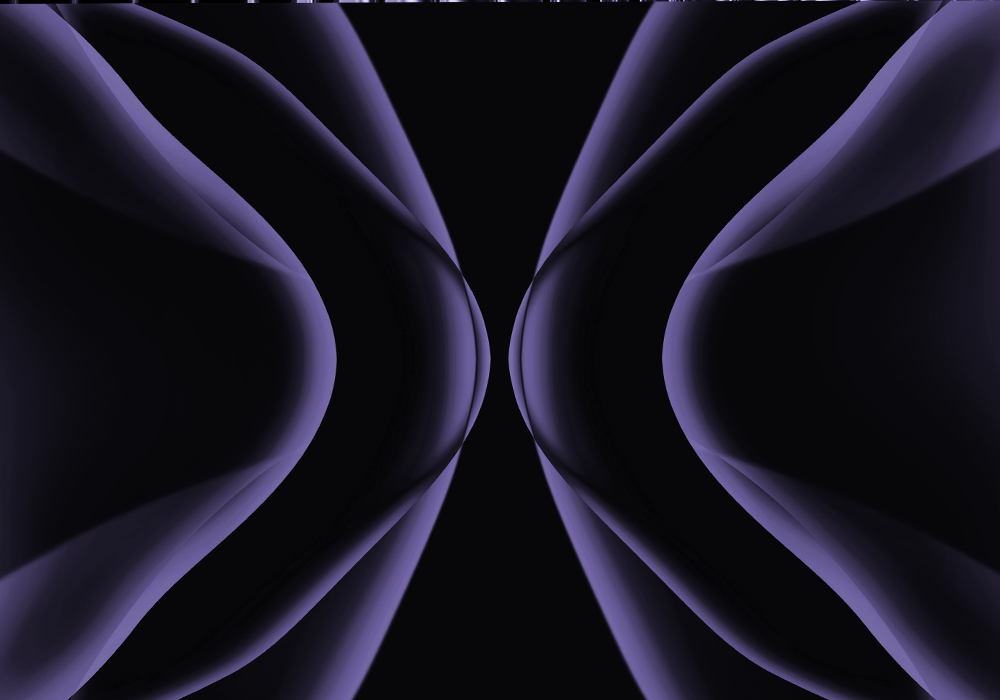 Symmetrische, abstrakte Form in dunklem Violett. Weich verlaufende, organische Linien treffen sich in der Bildmitte und erzeugen einen spiegeleffektartigen Aufbau.