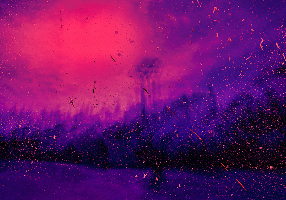 Ein lilafarbener, abstrakter Hintergrund mit Neon-Highlights.