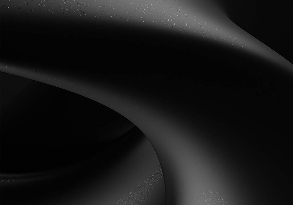 Abstrakte Nahaufnahme glatter, ineinander verschlungener Formen in dunklen Grautönen mit feiner Körnung und Lichtreflexen.